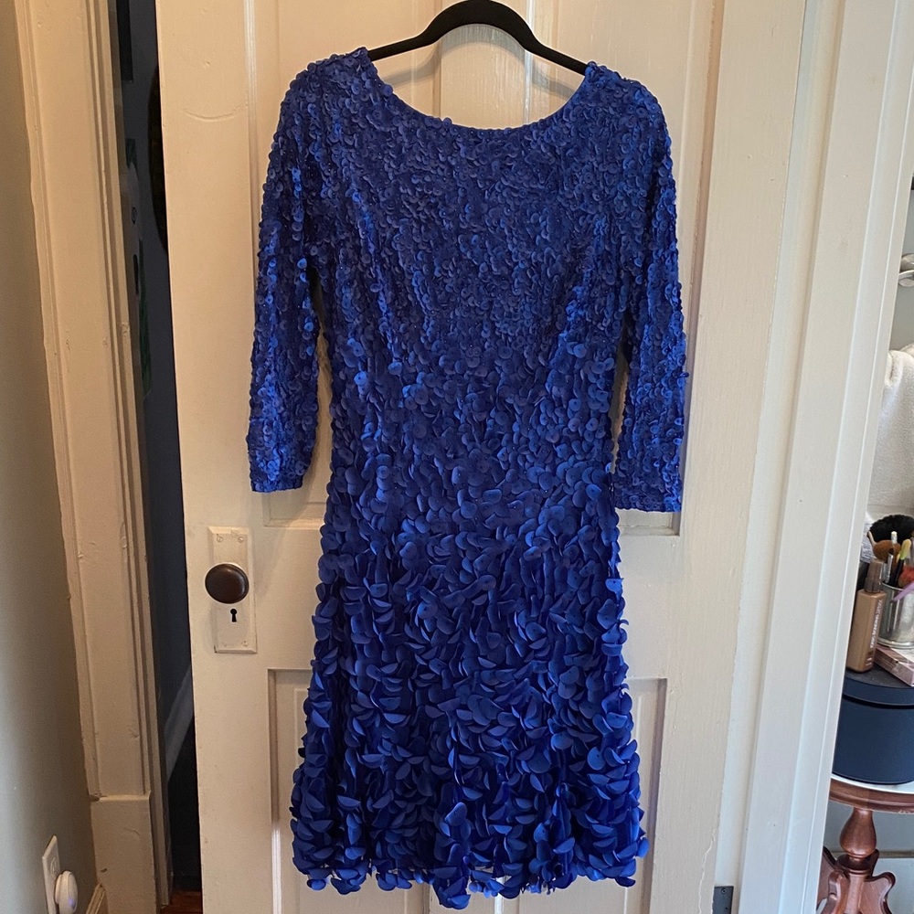 Theia Elegant Royal Blue Petalled Dress